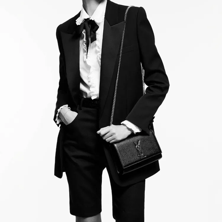 SAINT LAURENT KATE Grained Embossed Cow Leather Chain Bag Shoulder Bag Crossbody Bag Women's Black-5
