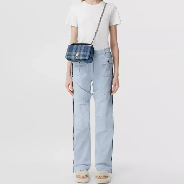Burberry Lola Bag Quilted Denim Cotton Linen Blend Plaid Crossbody Bags Shoulder Bags Women's Blue-6
