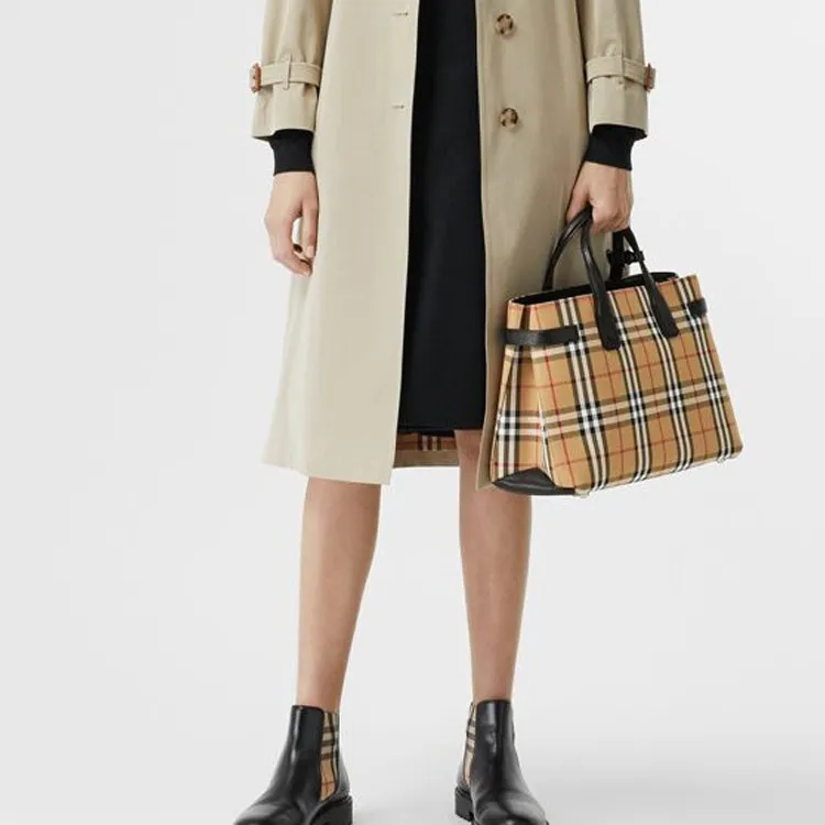 Burberry Banner Tote Vintage Check Cotton Beige/Black-3