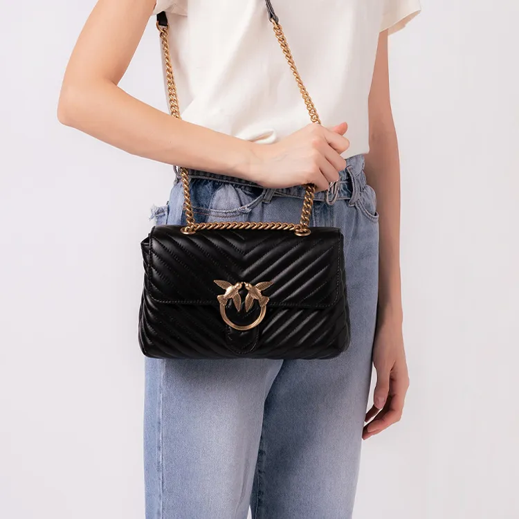 PINKO Puff Sheepskin With Cow Leather Swallow Bag, Shoulder Bag, Crossbody Bag Women's Black-2