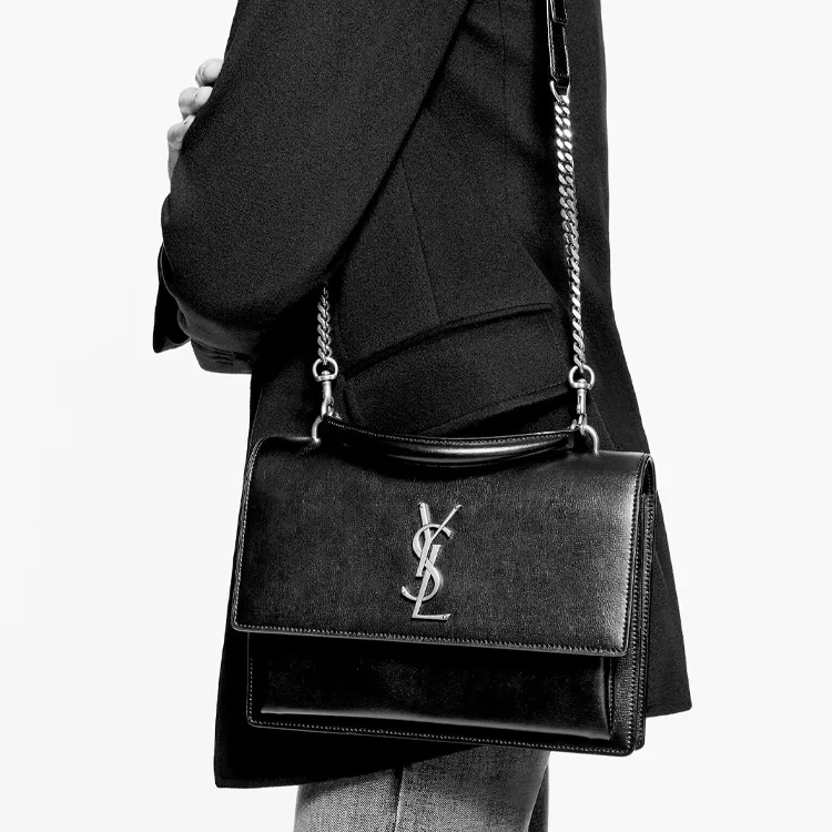 SAINT LAURENT Sunset Top Handle In Smooth Leather Black-9