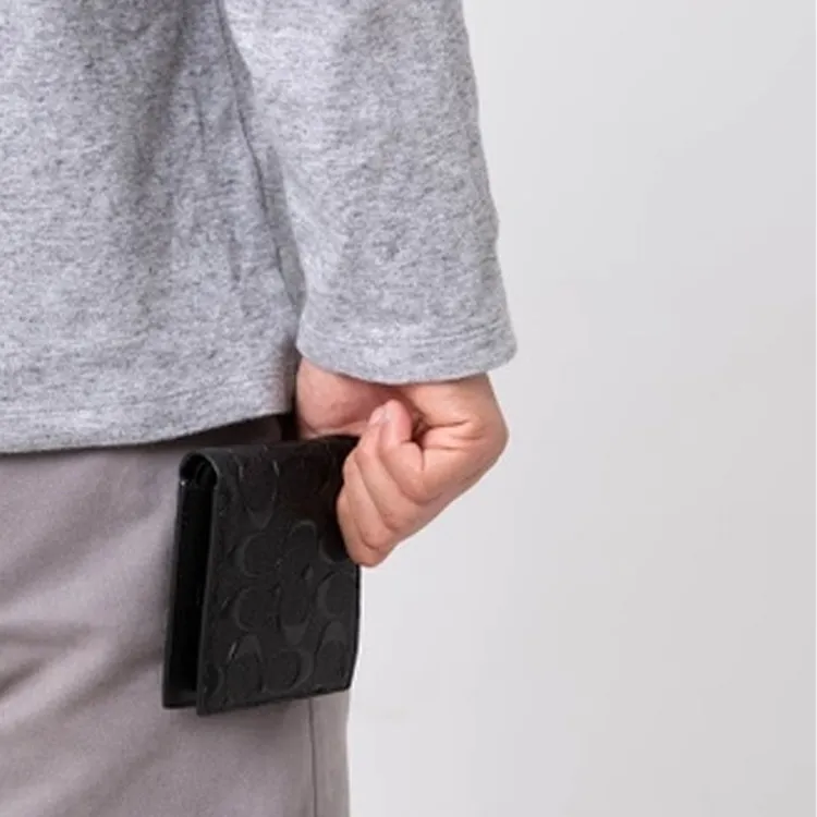 COACH 3 IN 1 Wallet Cross Grain Cow Leather Wallet Men's Black-5