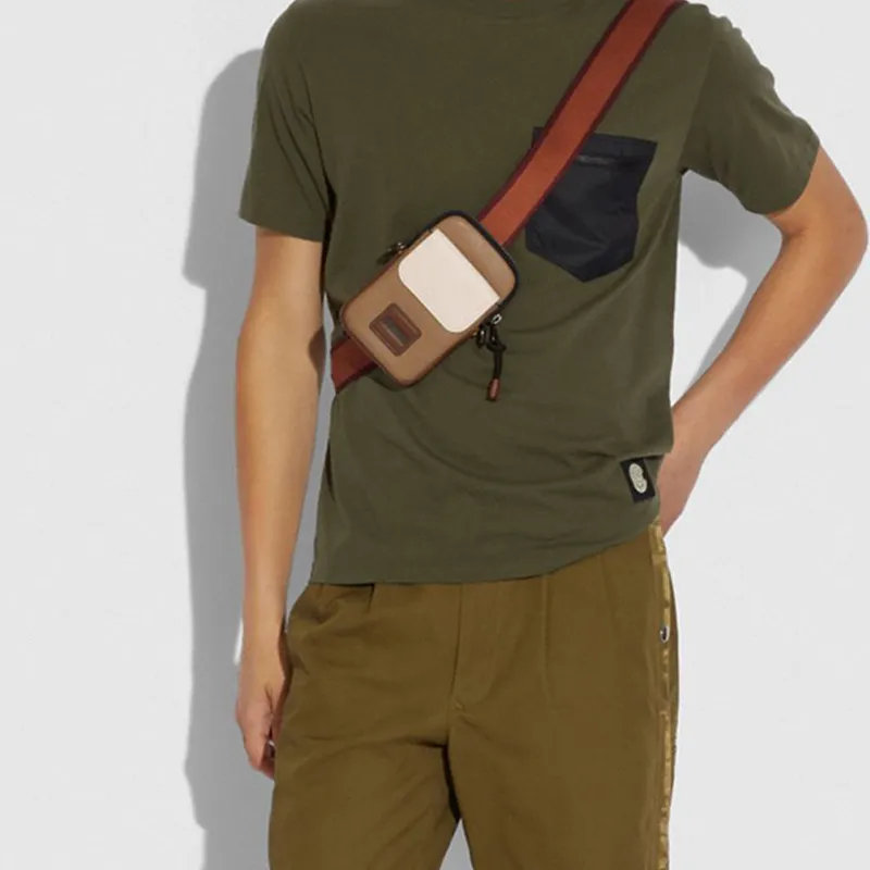 COACH Pacer Cow Leather Cell Phone Pouch, Shoulder Bag, Crossbody Bag Regular Men's Brown, White & Multicolor-2