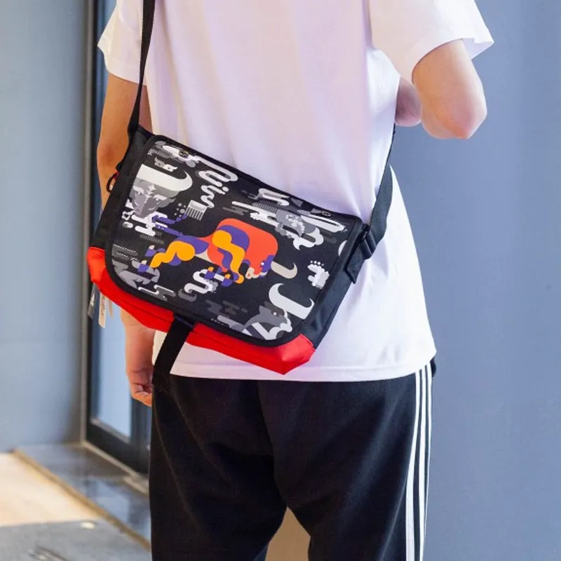Adidas Recycled Polyester Crossbody Bag Shoulder Bag Unisex Black Light Scarlet-5