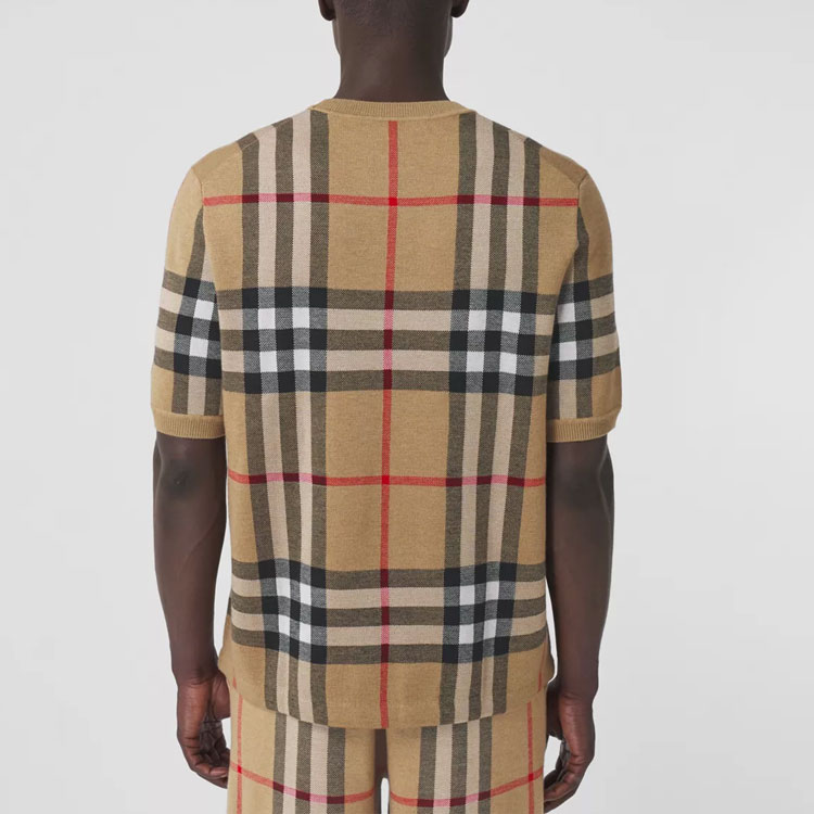 Burberry Short-sleeve Check Silk Wool Jacquard Top L - POIZON