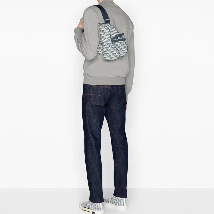 DIOR Saddle Canvas Leather Saddle Bag, Canvas Bag, Crossbody Bag, Fanny Pack, Sling Bag Men's Blue/White-4