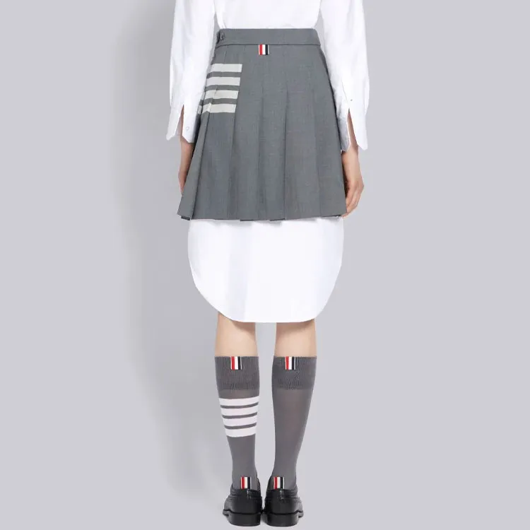 THOM BROWNE Plain Weave 4 Bar Pleated Mini Skirt-5