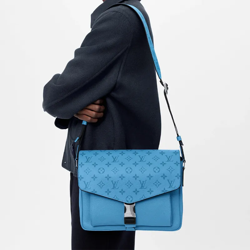 LOUIS VUITTON Messengerama Canvas With Leather Messenger Bag, Flap Bag, Shoulder Bag, Crossbody Bag Men's Blue-6