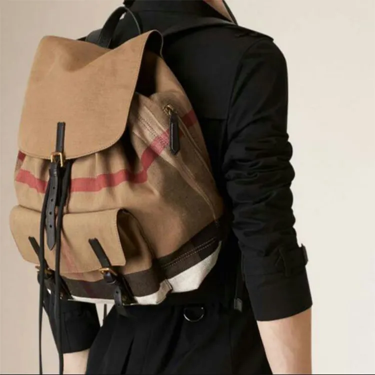 Burberry Canvas With Leather Backpack Regular Men's Yellow Brown-3