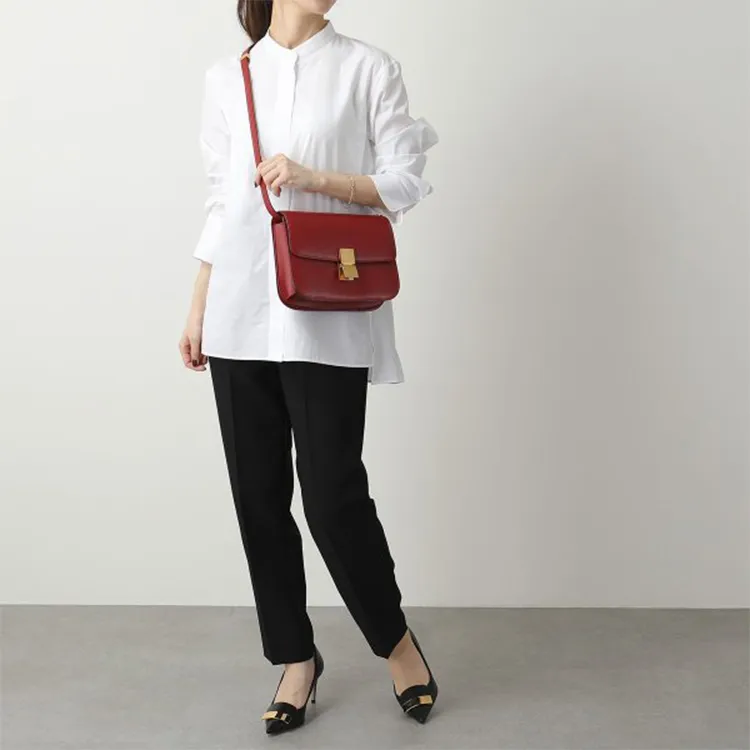 CELINE Classic Bo Calfskin Tofu Bag Small Square Bag Shoulder Bag Crossbody Bag Medium Size Women's Red-3