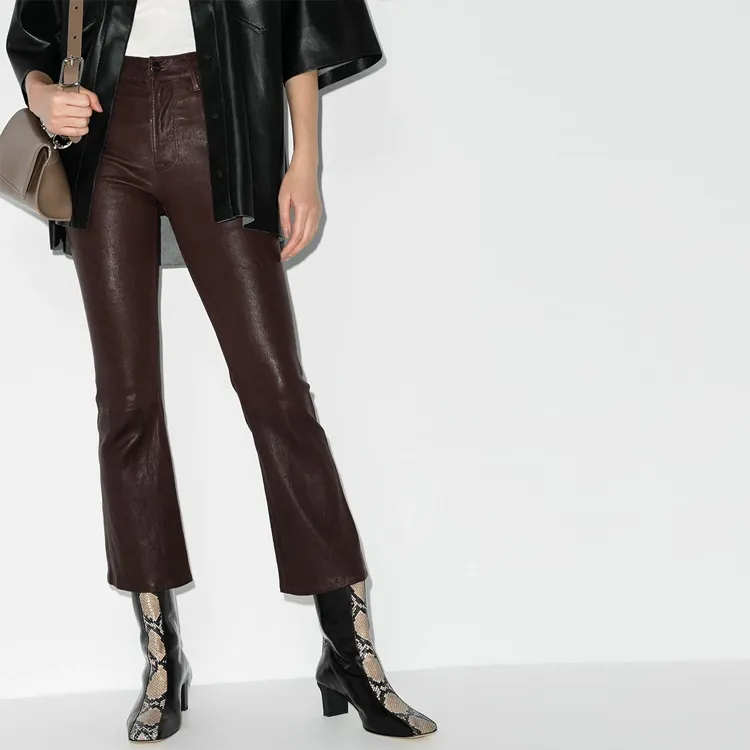 FRAME Le Crop Leather Flared Trousers-1