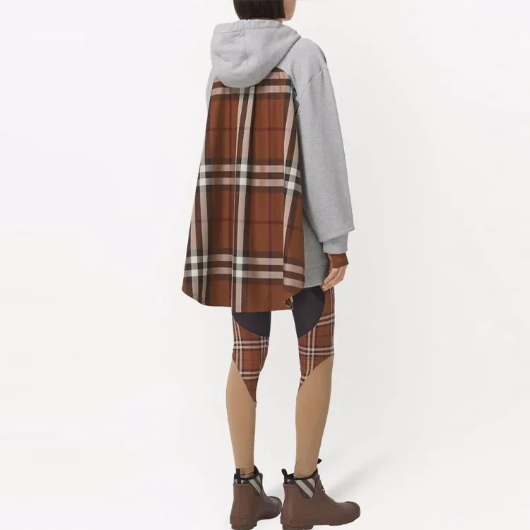 Burberry Check Panel Cotton Hoodie Grey/Check Brown-2
