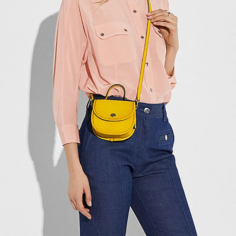 COACH Leather Saddle Bag Handbag, Shoulder Bag, Crossbody Bag Mini Women's Yellow-3