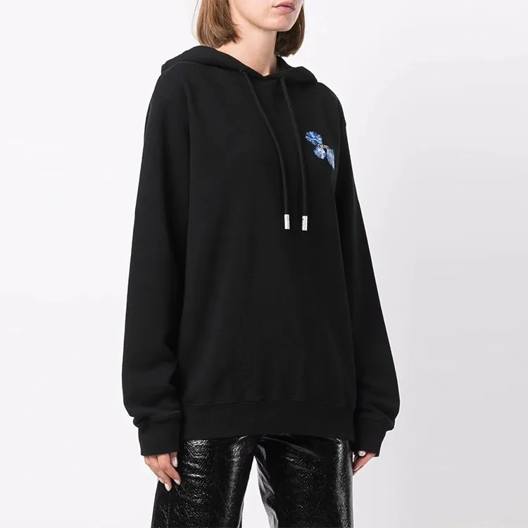 OFF WHITE Women's Embroidered Floral Arrow Reg Hoodie Black-3