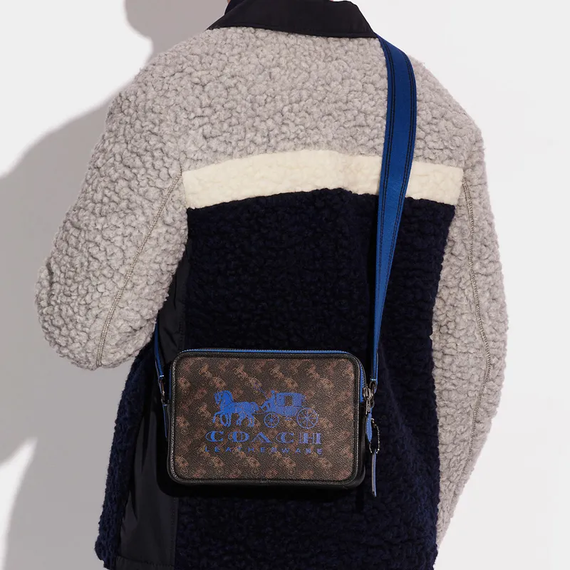 COACH Charter Canvas With Leather Shoulder Bag, Crossbody Bag Medium Size Men's Dark Blue-3