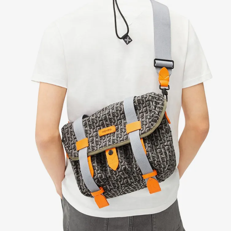 KENZO Fabric Messenger Bag Shoulder Bag Crossbody Bag Women's Gray & Orange-4
