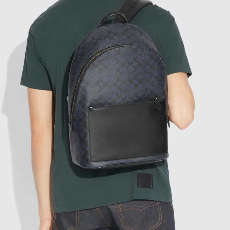 COACH Metropolitan Canvas With Leather Backpack Medium Size Men's Black Gray Color-4