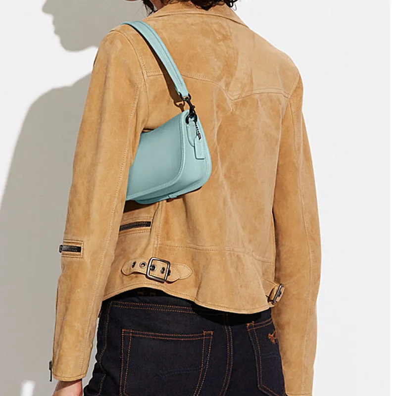 COACH Cow Leather Crescent Bag Mahjong Bag Shoulder Bag Handbag Shoulder Bag Women's Mint Green-3