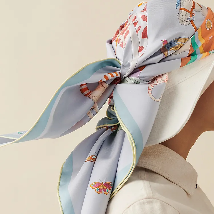 HERMES Silk Scarves Unisex Light Blue-1