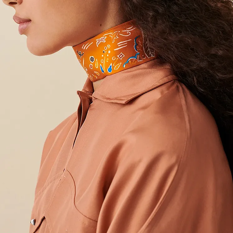 HERMES Silk Scarves Unisex Orange-1