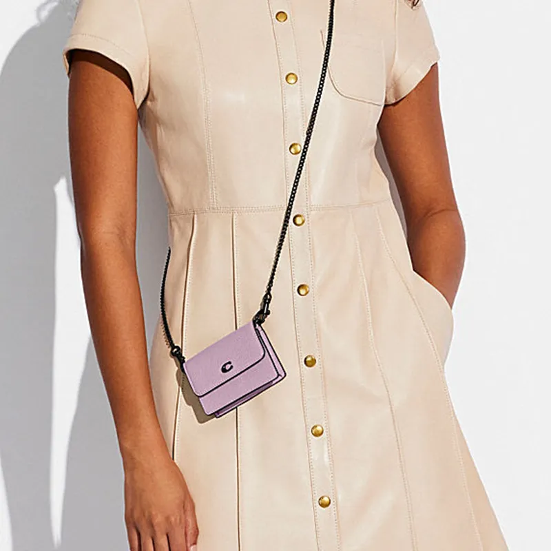 COACH Cow Leather Chain Bag, Crossbody Bag, Card Holder, Coin Purse Mini Women's Taro Purple-5