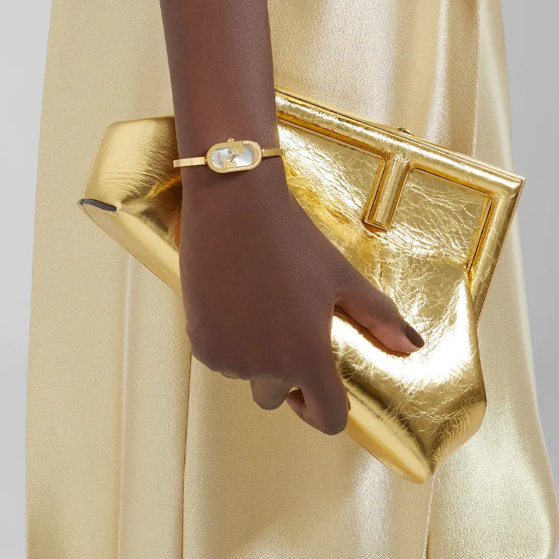 FENDI Fendi First Sheepskin Shoulder Bag Crossbody Bag Clutch Women's Gold-4