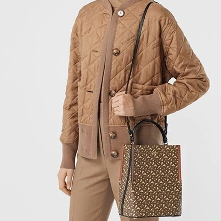 Burberry Eco Friendly Canvas Bucket Bag, One Shoulder Handbag Trumpets Women's Malle Brown-8