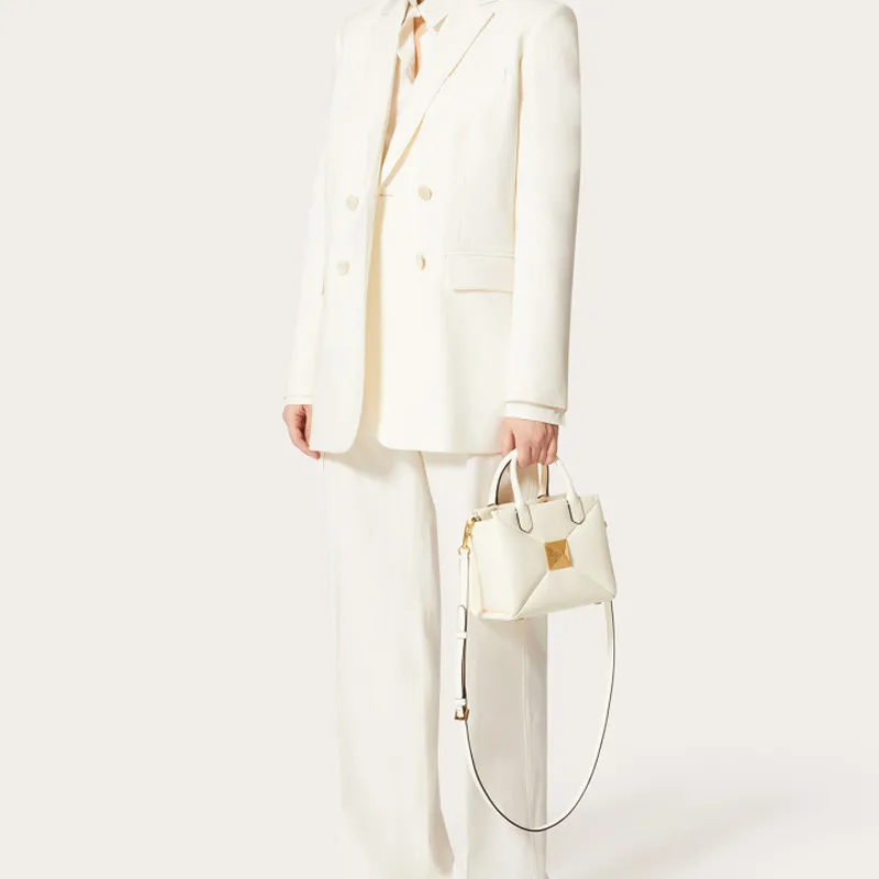 Valentino One Stud Lambskin Shoulder Bag, Crossbody Bag, Handbag Trumpets Women's Pearl White-4