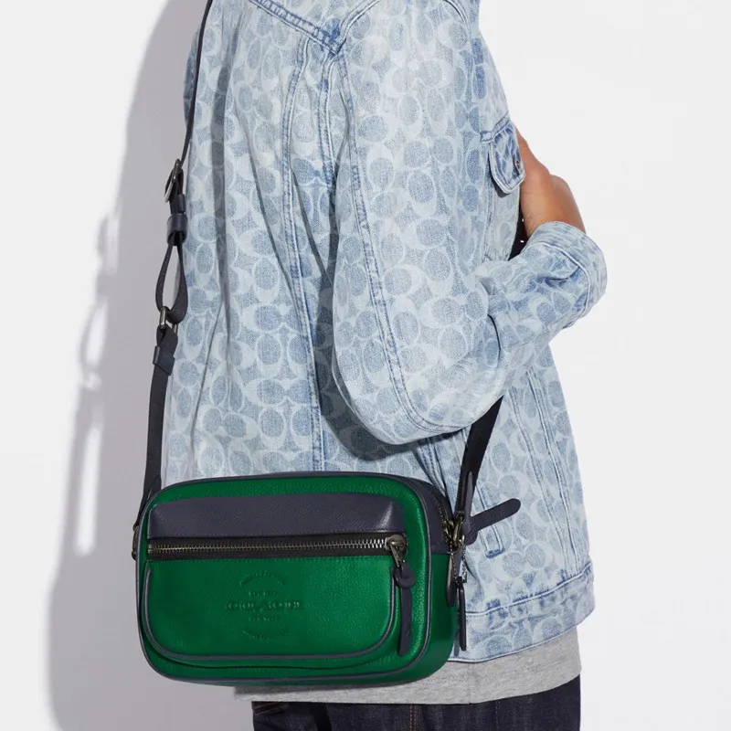 COACH Thompson High-Quality Pebbled Leather Camera Bag Shoulder Bag Crossbody Bag Medium Size Men's Green-3