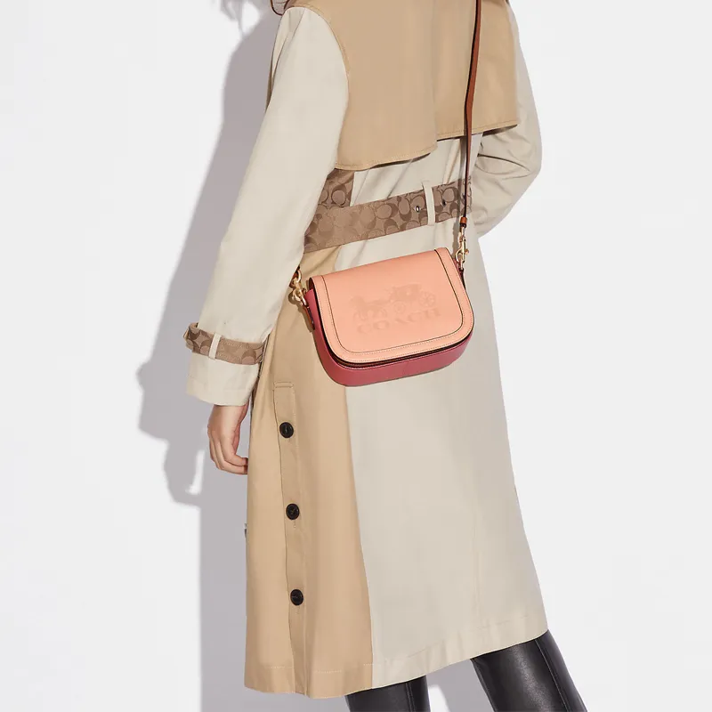 COACH Saddle Refined Pebble Leather Saddle Bag, Shoulder Bag, Crossbody Bag Trumpets Women's Gold/Faded Blush Pink-3
