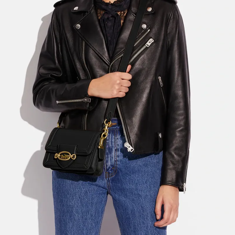 COACH Hero Leather Small Square Bag Shoulder Bag Crossbody Bag Mini Women's Black-4