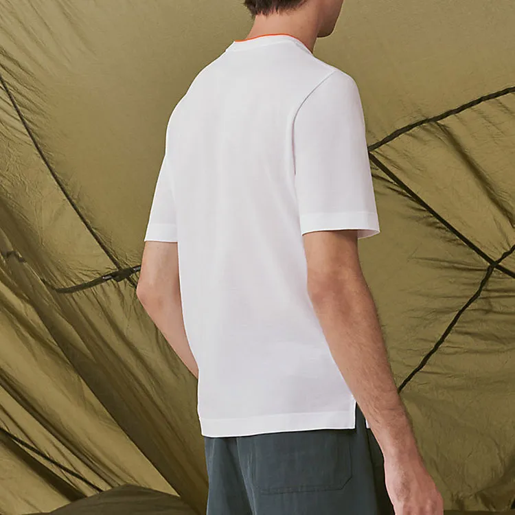 HERMES Solid Color Pocket Crew Neck Short Sleeved Shirt T Shirt Men's White-3