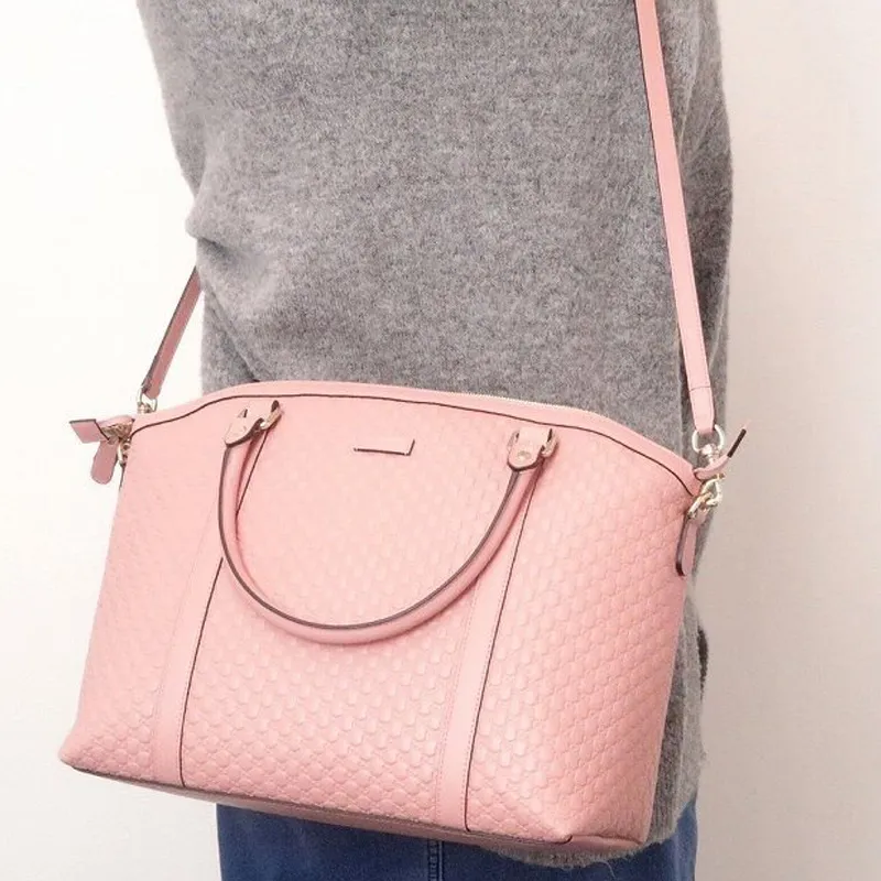 GUCCI Cow Leather Shoulder Bag Crossbody Bag Handbag Large Size Women's Pink-7