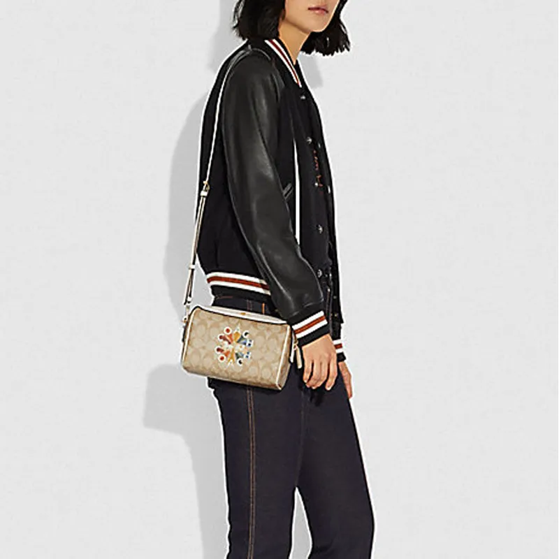 COACH Bennett Classic Monogram Canvas With Leather Boston Bag, Crossbody Bag Trumpets Women's Light Khaki-7
