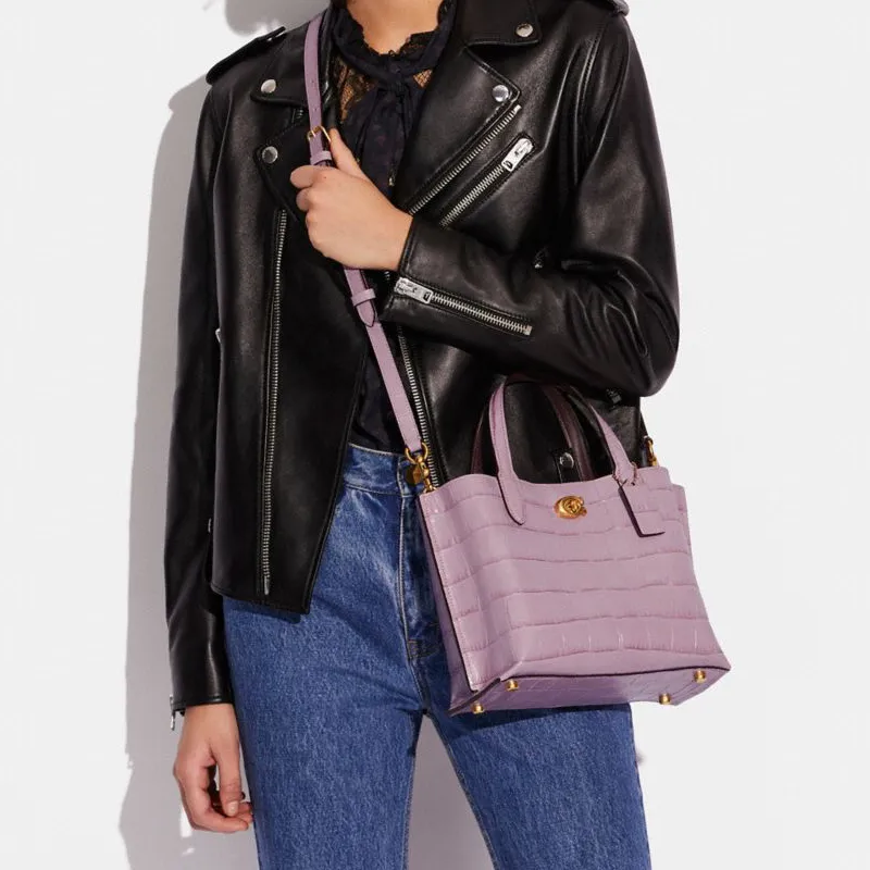 COACH Willow Leather Bucket Tote Crossbody Handbag Medium Size Women's Taro Purple-5