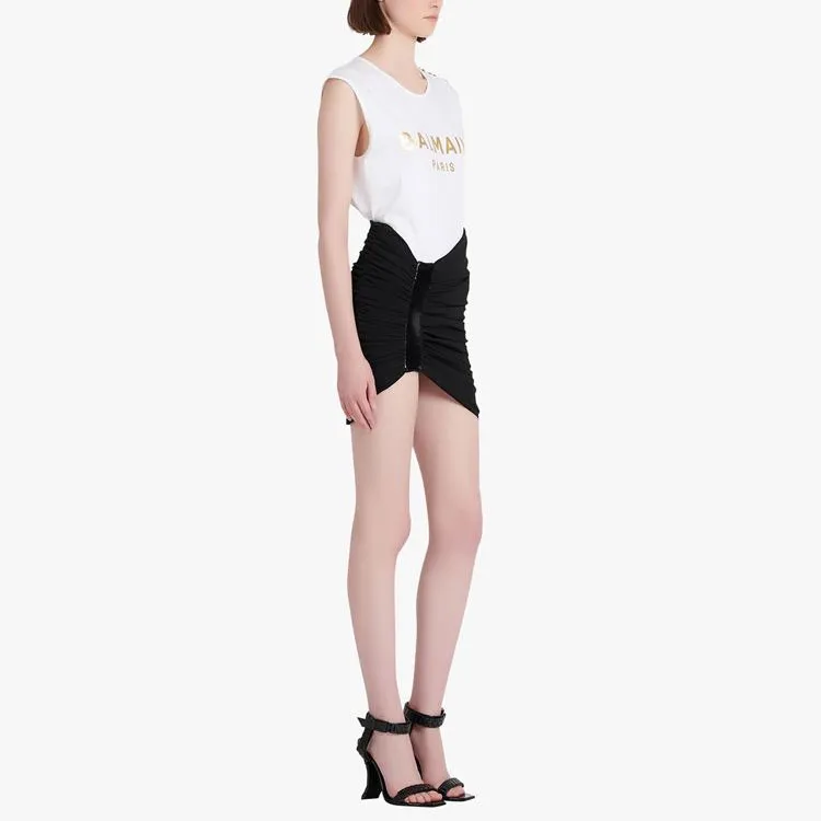 BALMAIN Asymmetric High Waist Gathered Skirt-3