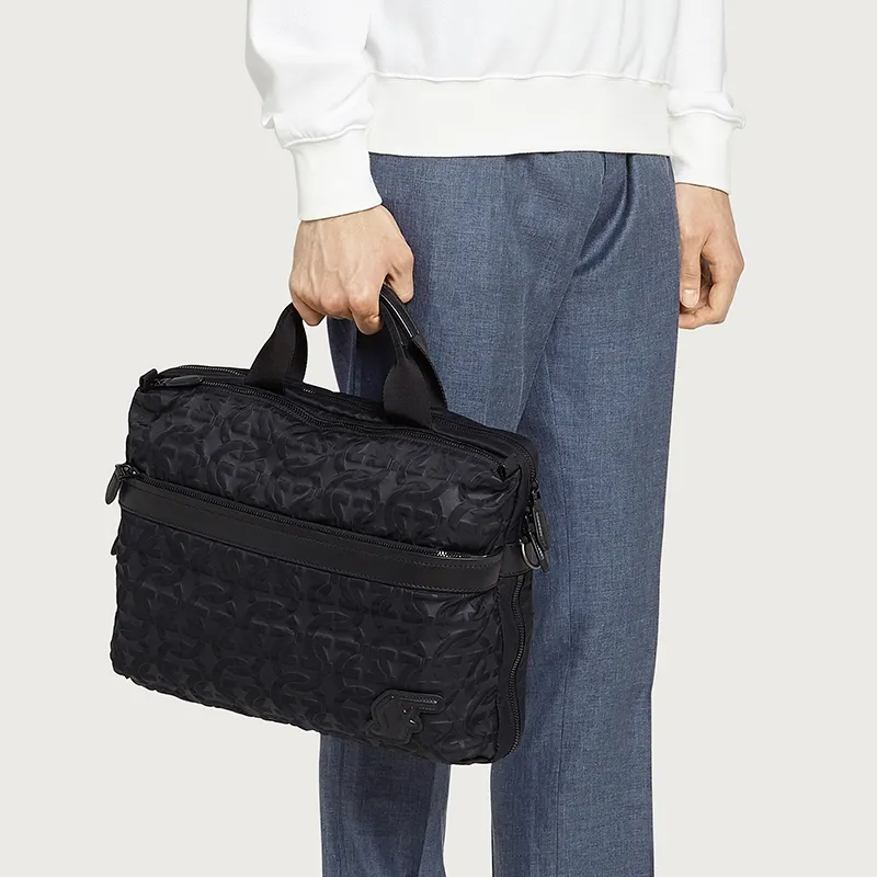 FERRAGAMO Nylon Crossbody Bag Laptop Bag Briefcase Men's Black-5