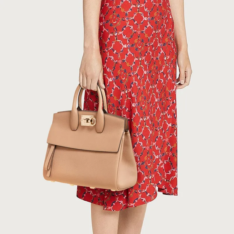 FERRAGAMO Studio Series Cow Leather Shoulder Bag, Crossbody Bag, Handbag Small Size Women's Bone/Beige-7