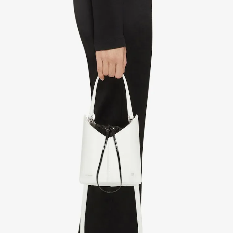 GIVENCHY Cut Out Series Smooth Cow Leather Bucket Bag, One Shoulder Handbag Mini Women's Ivory White-6