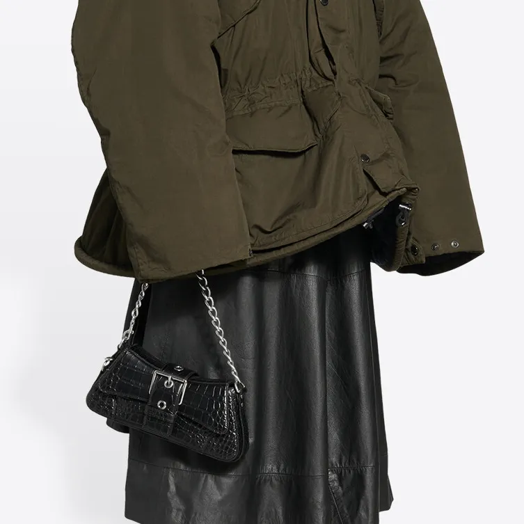 Balenciaga Lindsay Shoulder Bag Small Crocodile Embossed Black-6