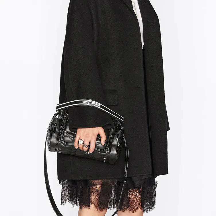 DIOR Cowhide Leather Camera Bag Handbag Clutch Crossbody Bag Women's Black-6