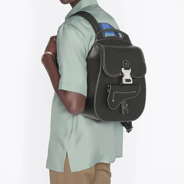 DIOR Grained Calfskin Laptop Backpack Men's Black Silver-7