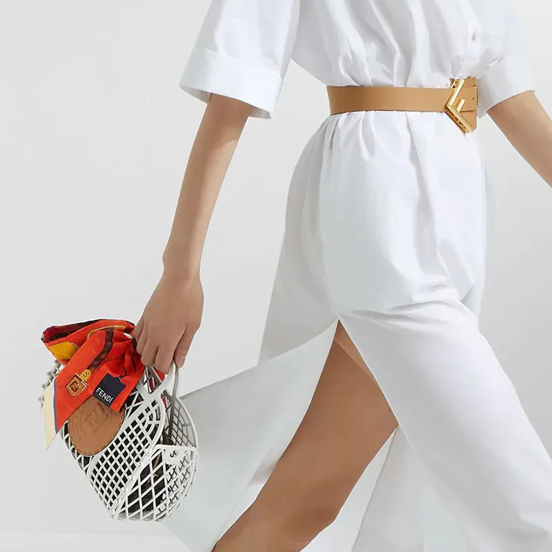 FENDI Leather Basket Bag Handbag Small Size Women's White-4