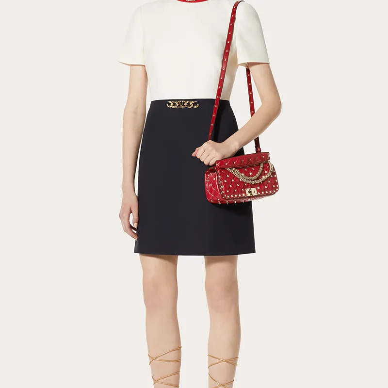 Valentino ROCKSTUD SPIKE Cow Leather Shoulder Bag Women's Red-3