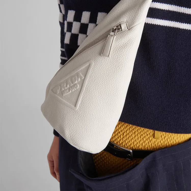 PRADA Leather Sling Bag Men's Chalk White-3