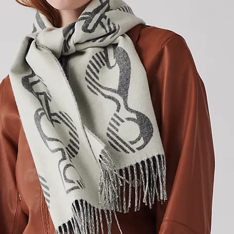 HERMES Knit Scarves Women's Gray-1