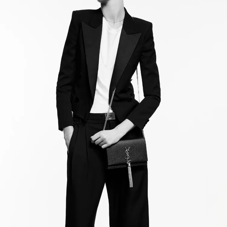 SAINT LAURENT Shiny Leather Crossbody Bag, Shoulder Bag Women's White-5