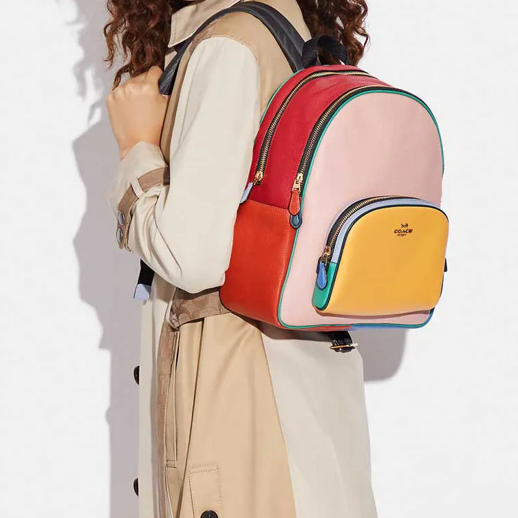 COACH Court Leather Backpacks Large Size Women's Pink & Orange-4