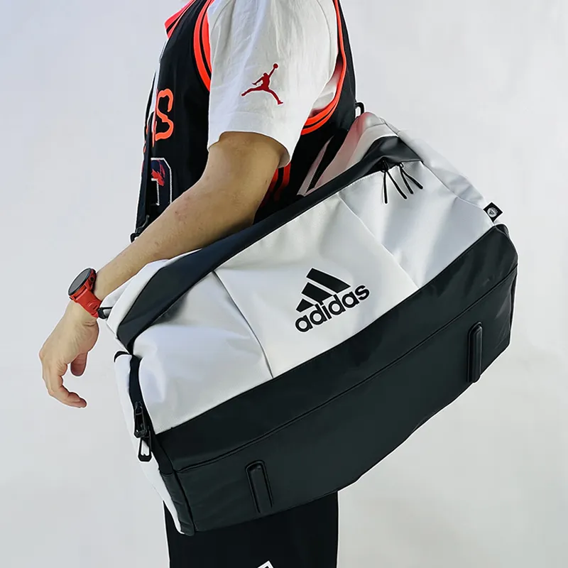 Adidas Polyester Luggage Bag Handbag Shoulder Bag Crossbody Bag Travel Bag Gym Bag Unisex Gray White-4