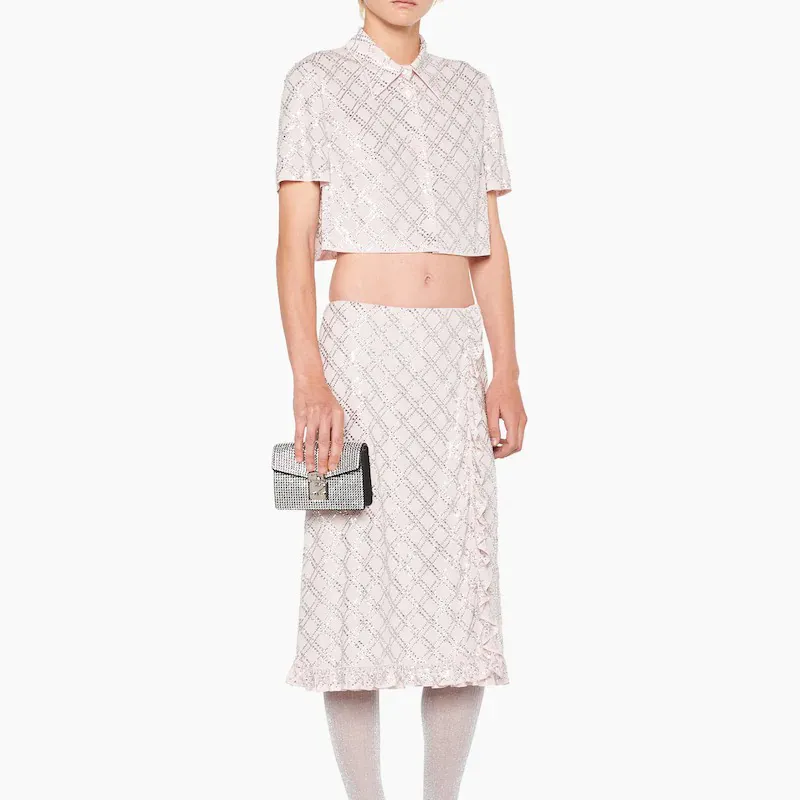 MIU MIU Crystal Patchwork Leather Crossbody Bag Shoulder Bag Women's Silver-4